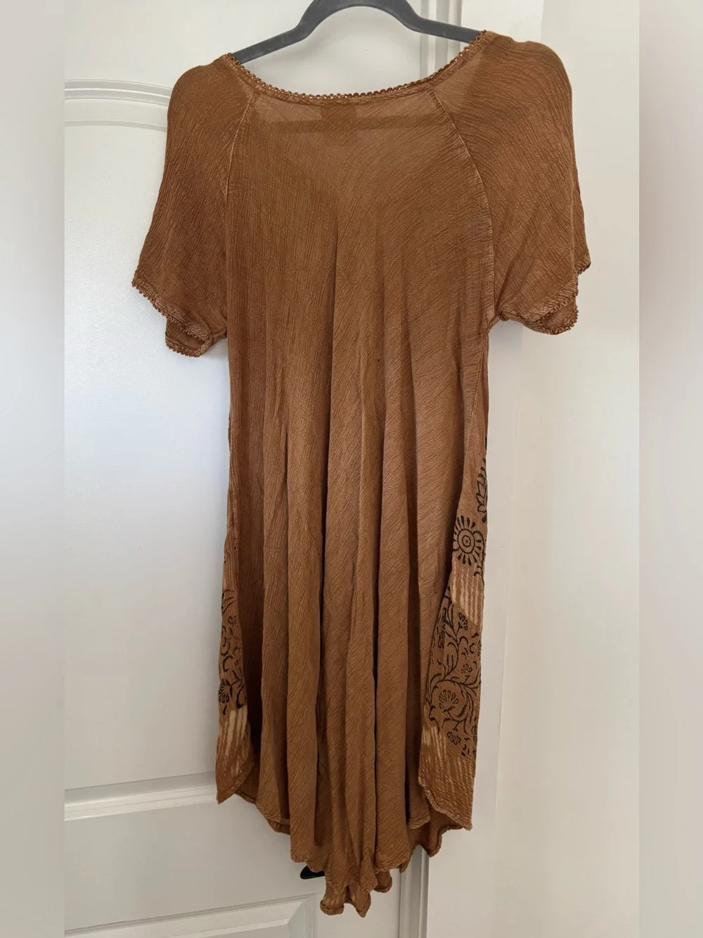 Boho Lace-Up Tunic Dress with Floral Print - Rust color - Picture 5 of 7